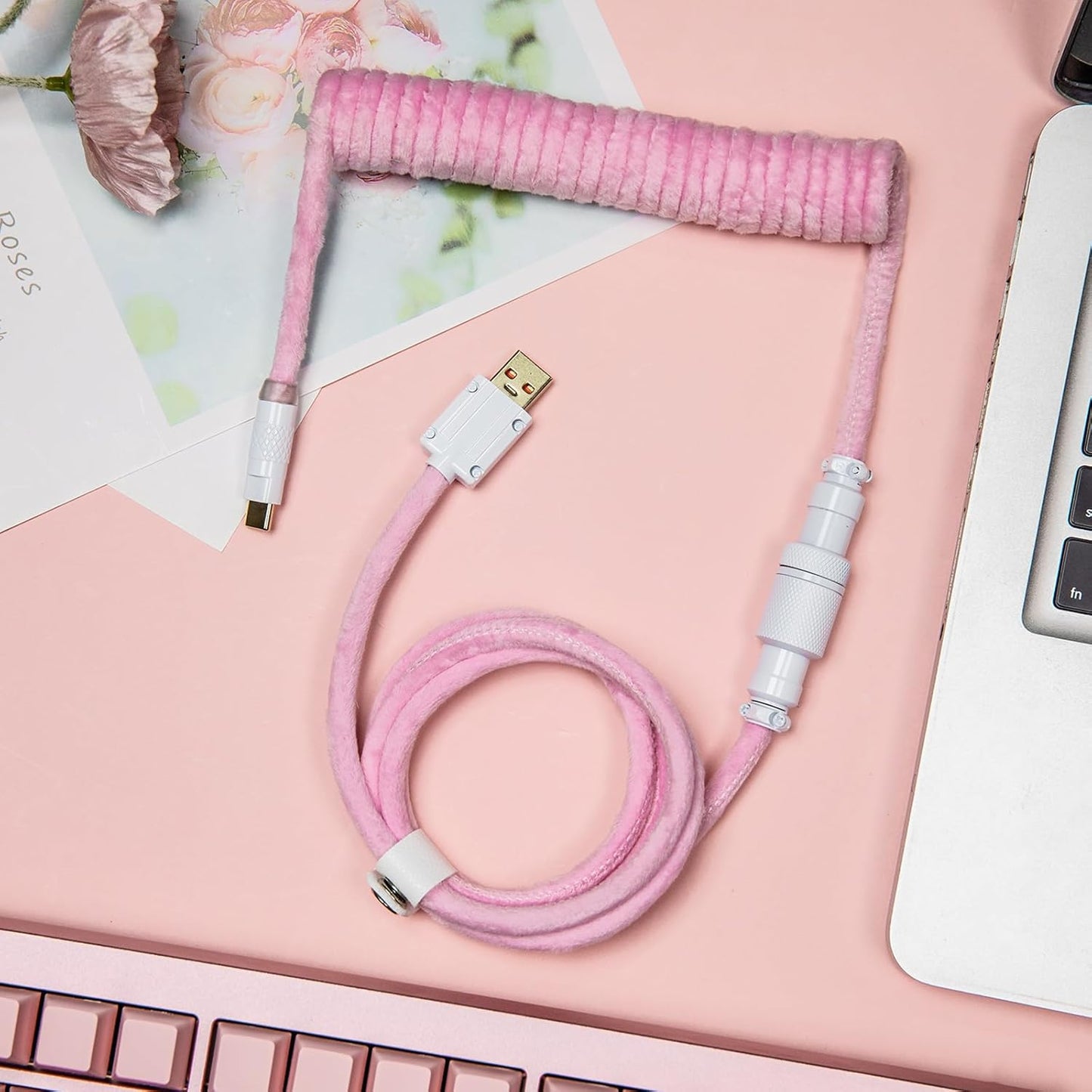 fluffy fur coiled keyboard cable