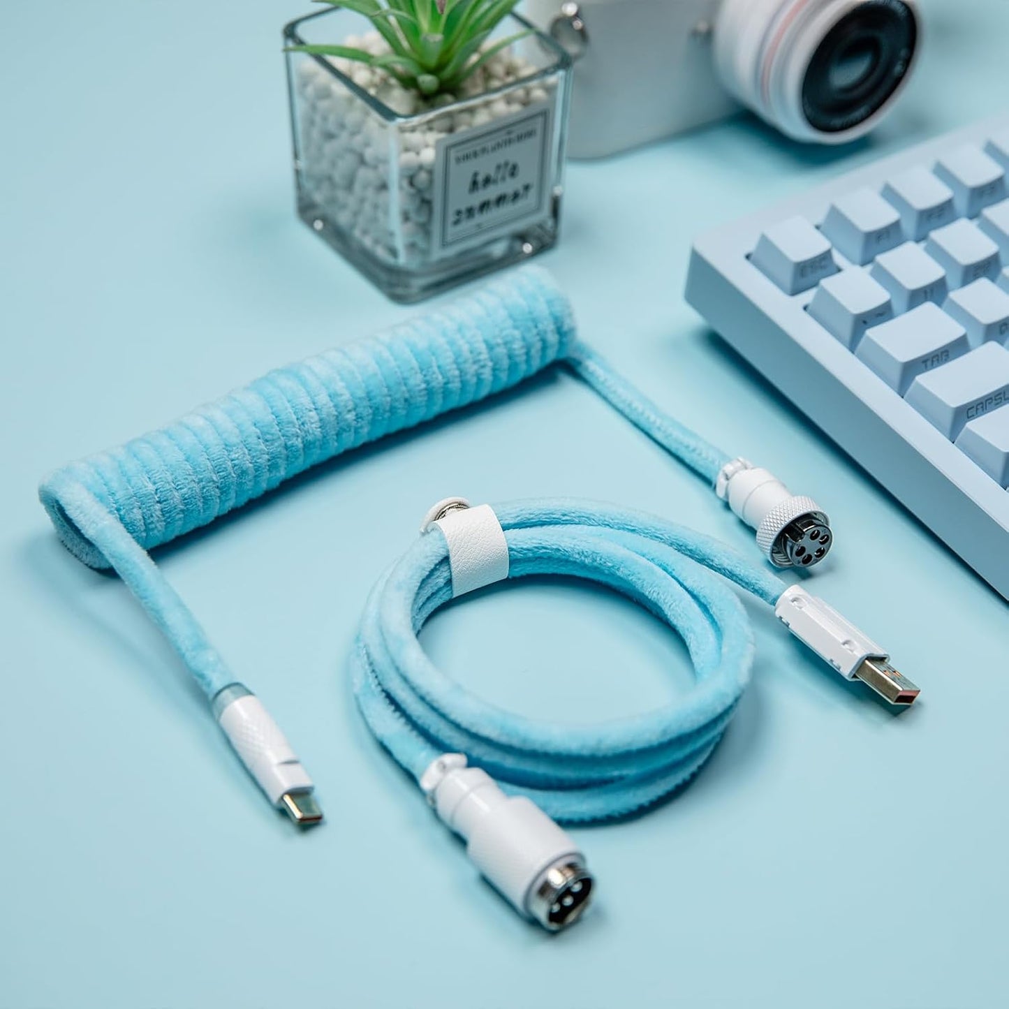 fluffy fur coiled keyboard cable